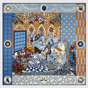 NWOT 100% Silk Scarf in Blue and Orange - 90 cm x 90 cm
